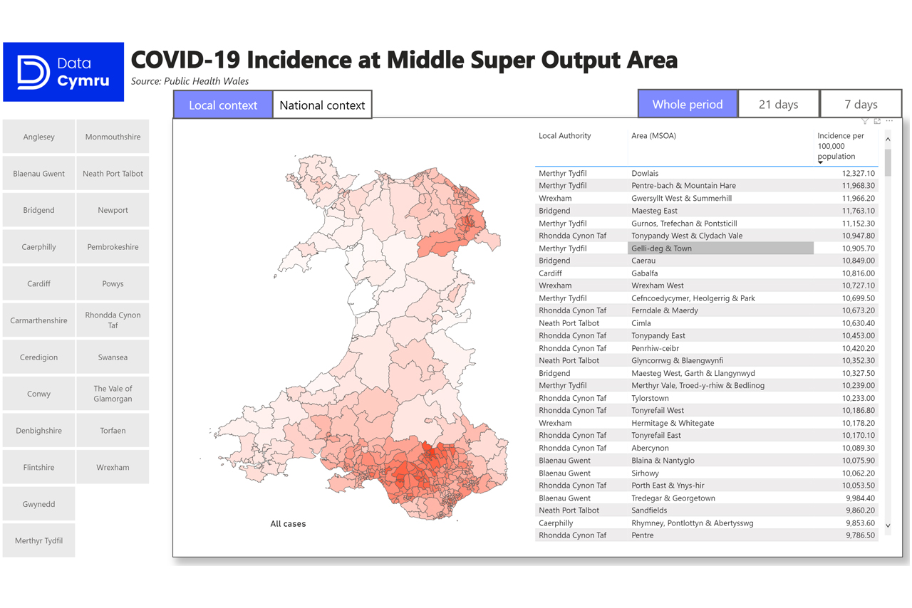 Image of COVID 19 incidence at middle super output area dashboard Blog